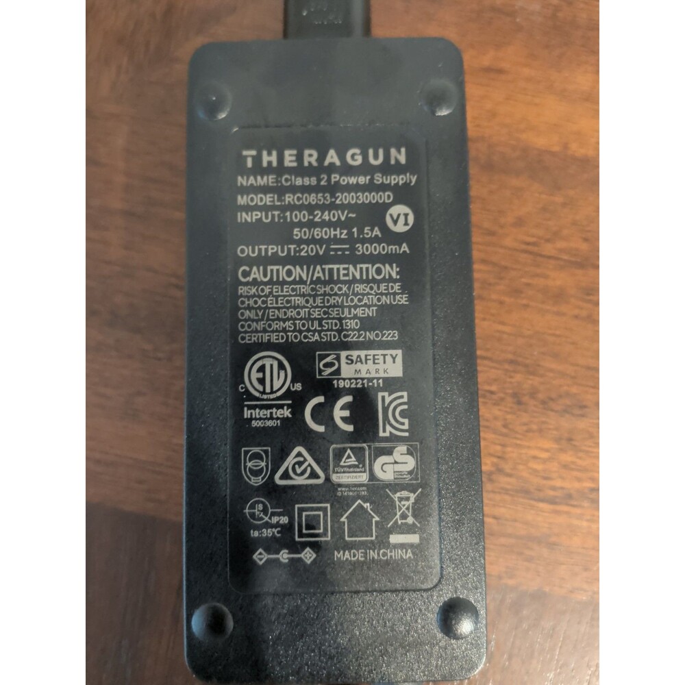 Theragun Class 2 Power Supply Black 20V 3000mA Massager Charger RC0653-200300D